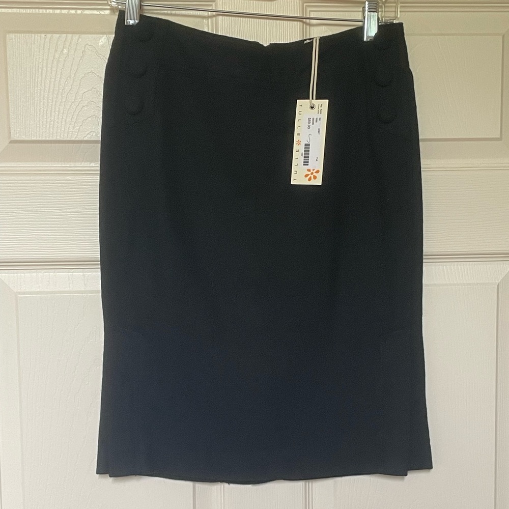 Tulle - Wool Black Skirt with Front Button Detail - Size Small